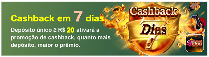 Cashback em 7 dias Deposito unico 2 RS 20 ativara a promocao de cashback, quanto mais deposito, maior o premio.